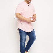 Light Pink Half Sleeve Solid Plus Size Shirt