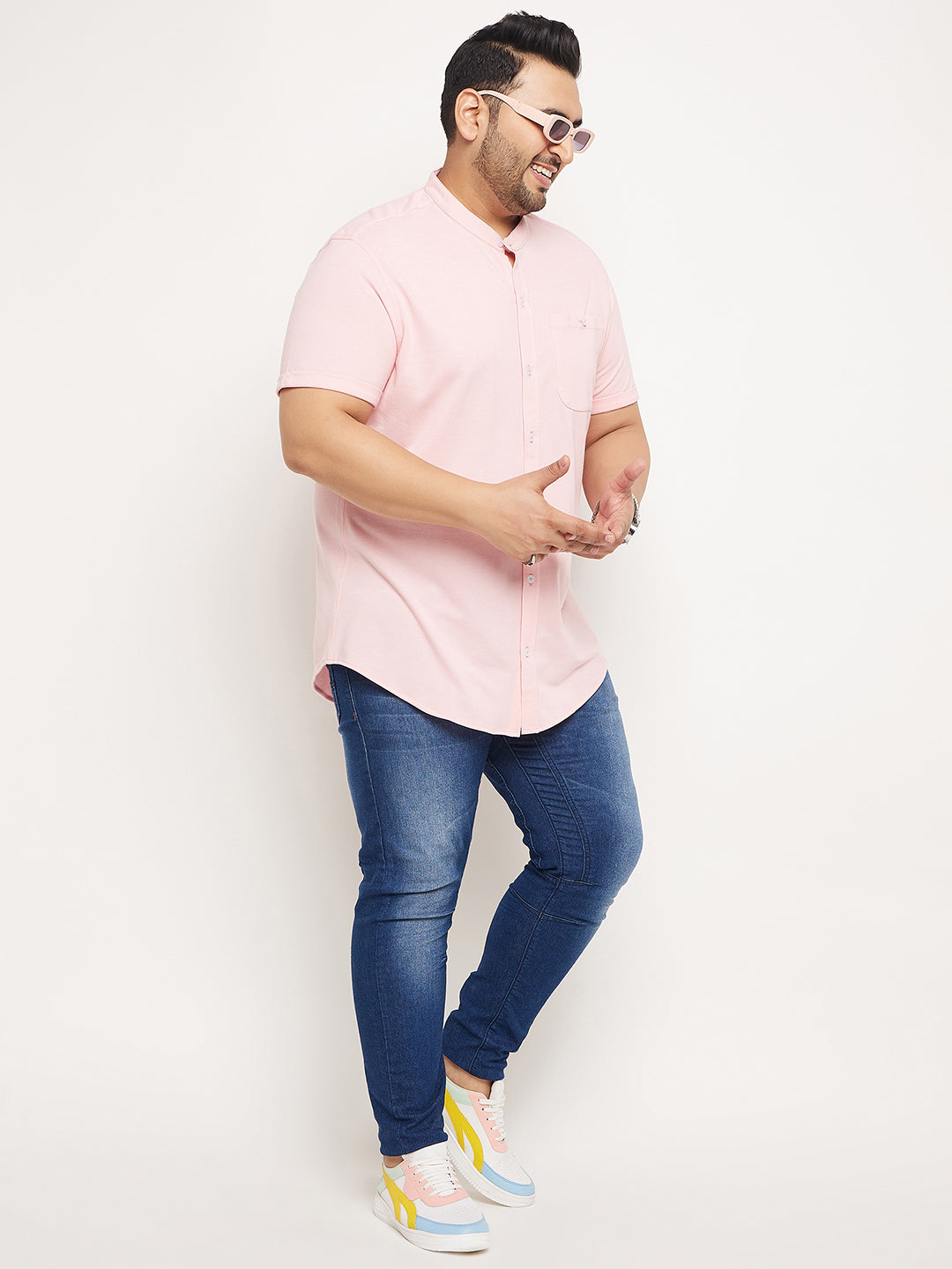 Light Pink Half Sleeve Solid Plus Size Shirt