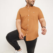 Khaki Half Sleeve Solid Plus Size Shirt