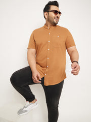 Khaki Half Sleeve Solid Plus Size Shirt
