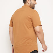 Khaki Half Sleeve Solid Plus Size Shirt