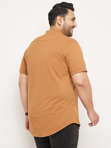 Khaki Half Sleeve Solid Plus Size Shirt