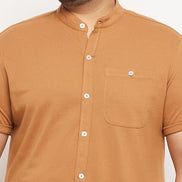 Khaki Half Sleeve Solid Plus Size Shirt