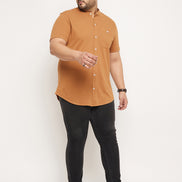 Khaki Half Sleeve Solid Plus Size Shirt