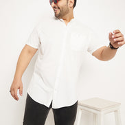 Off White Half Sleeve Solid Plus Size Shirt