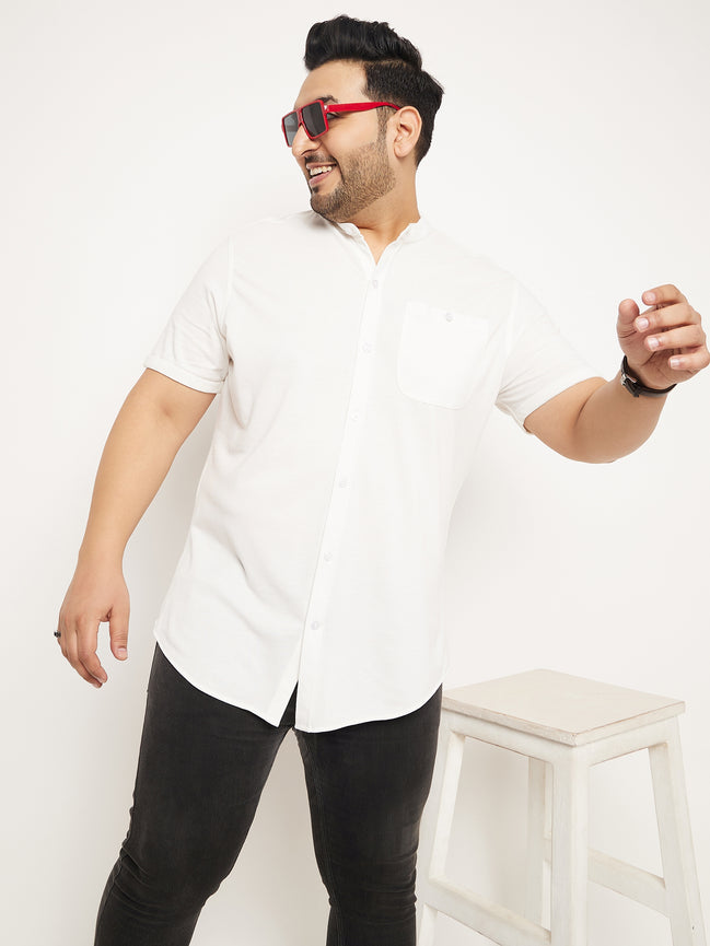 Off White Half Sleeve Solid Plus Size Shirt