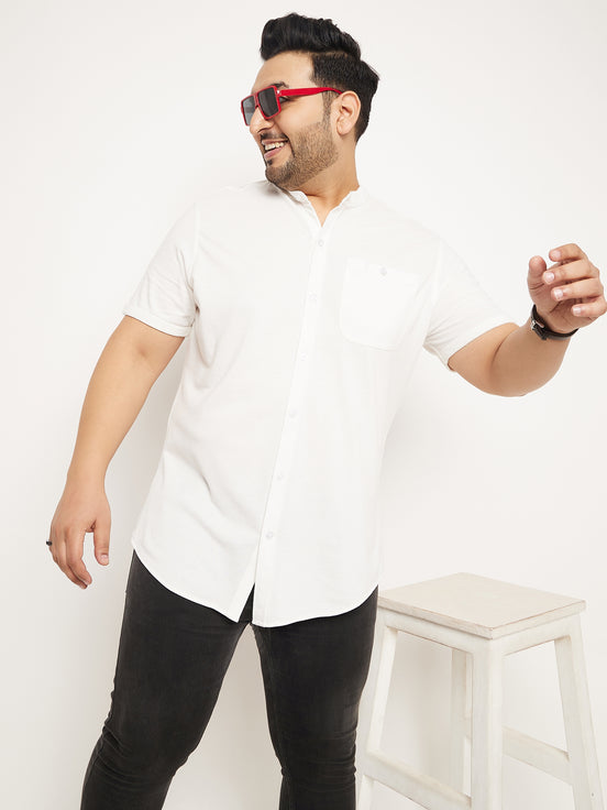 Off White Half Sleeve Solid Plus Size Shirt