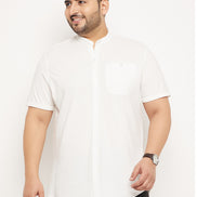 Off White Half Sleeve Solid Plus Size Shirt