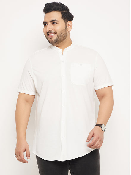 Off White Half Sleeve Solid Plus Size Shirt