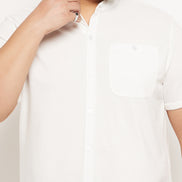 Off White Half Sleeve Solid Plus Size Shirt