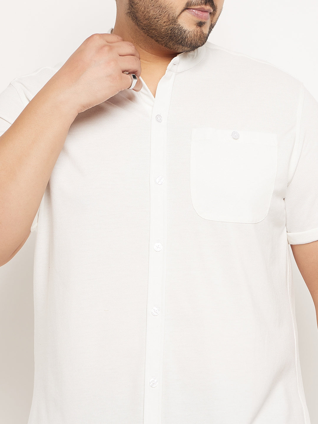 Off White Half Sleeve Solid Plus Size Shirt