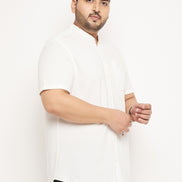 Off White Half Sleeve Solid Plus Size Shirt
