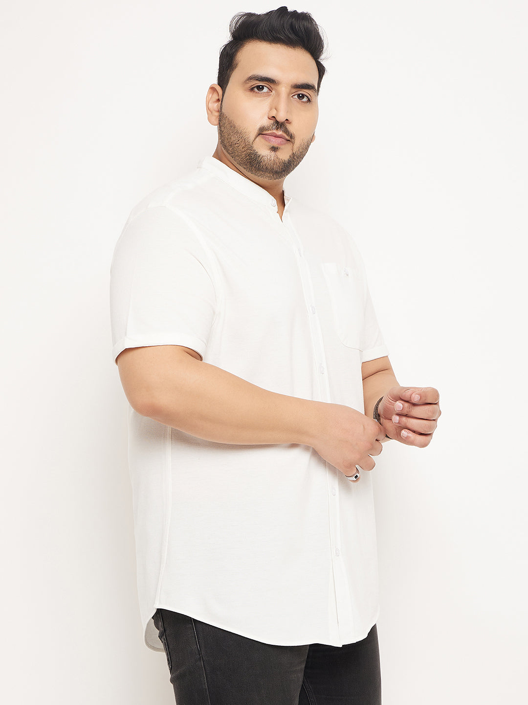 Off White Half Sleeve Solid Plus Size Shirt