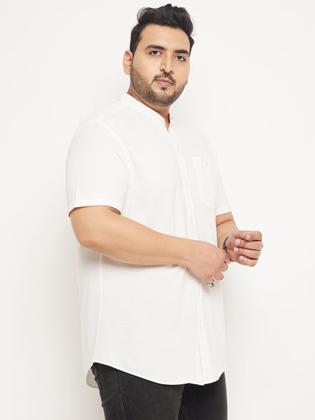Off White Half Sleeve Solid Plus Size Shirt