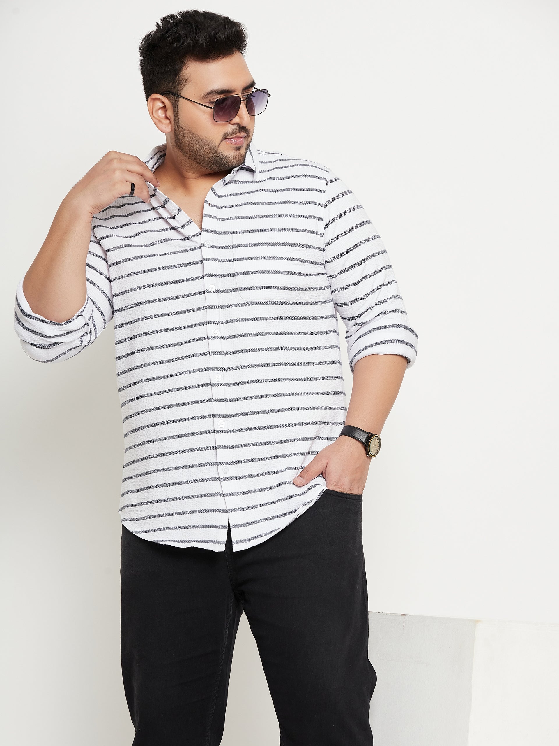 White Striped Plus Size Shirt