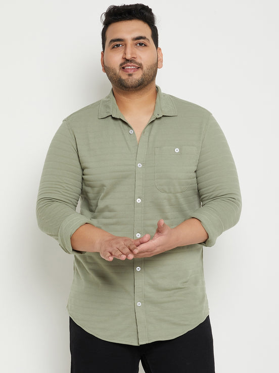 Pista Green Solid  Plus Size Shirt