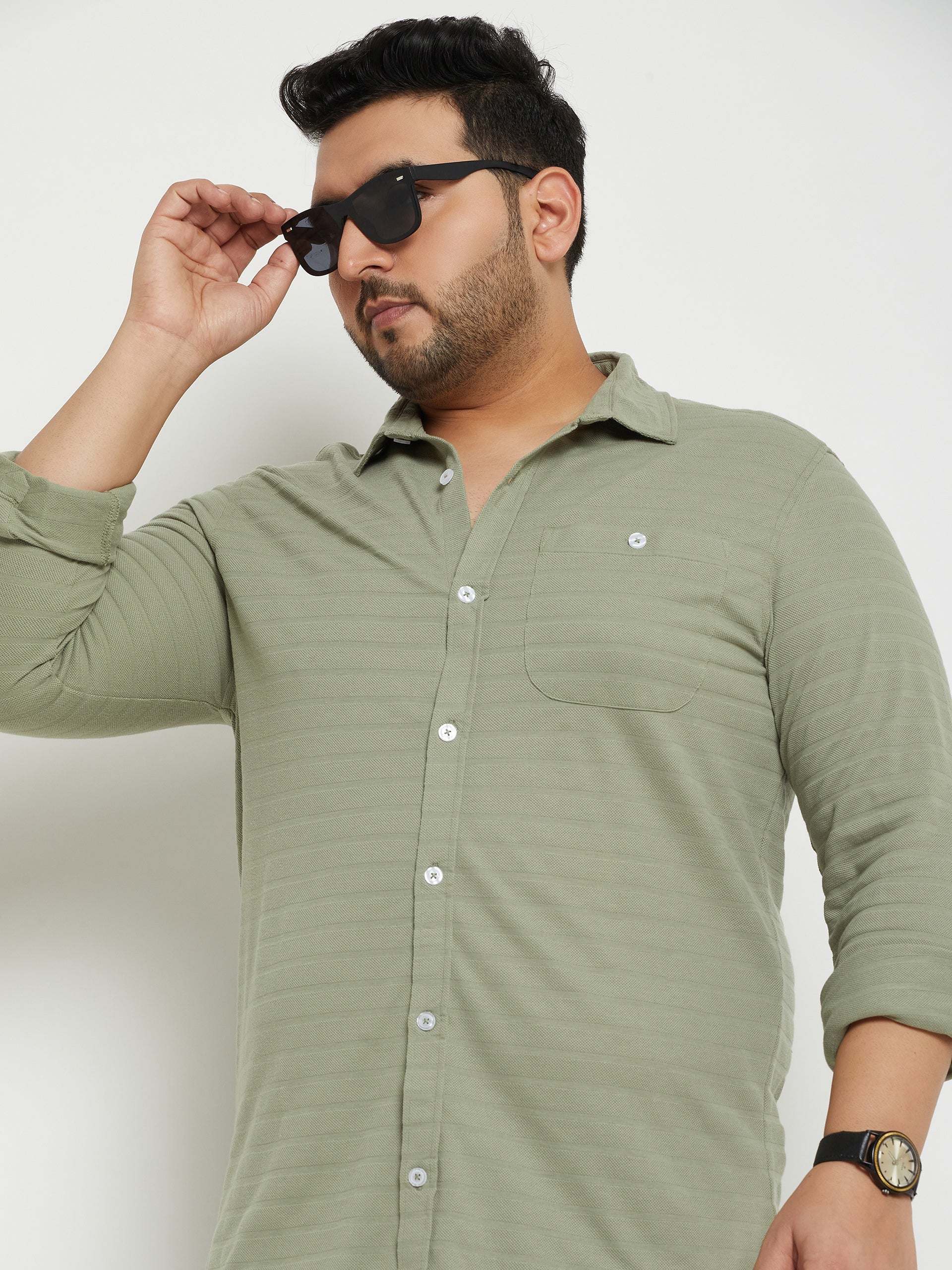 Pista Green Solid  Plus Size Shirt