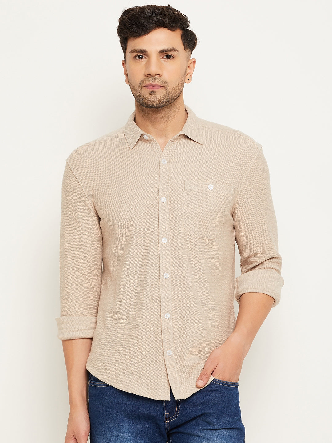 Beige Solid  Shirt
