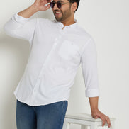 White Solid  Mandarin Collar Plus Size Shirt