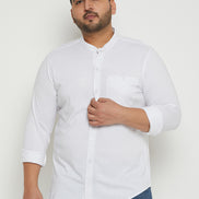 White Solid  Mandarin Collar Plus Size Shirt
