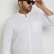 White Solid  Mandarin Collar Plus Size Shirt