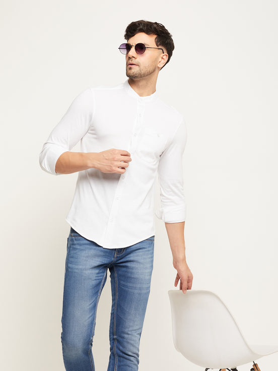 White Solid  Mandarin Collar Shirt