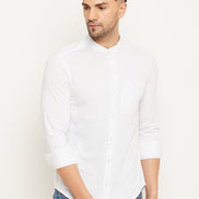 White Solid  Mandarin Collar Shirt