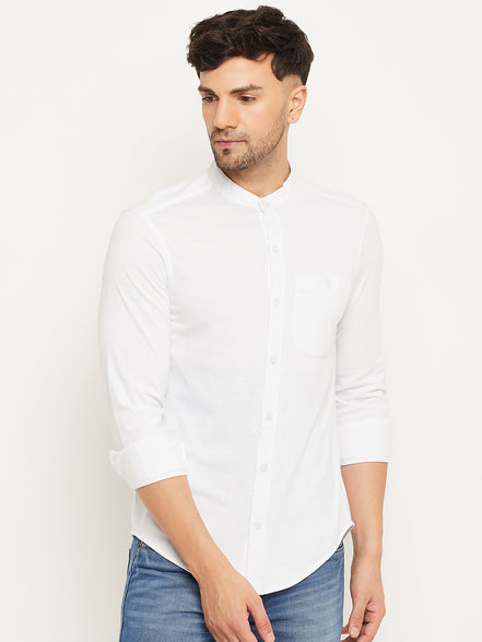 White Solid  Mandarin Collar Shirt