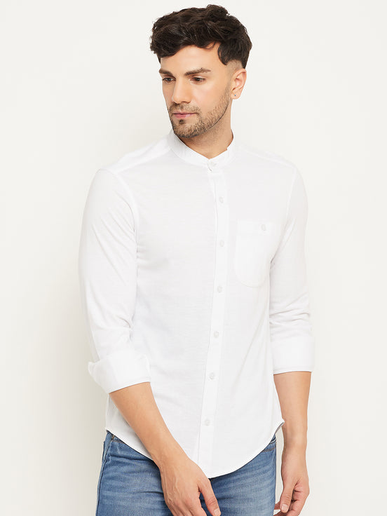 White Solid  Mandarin Collar Shirt