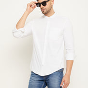 White Solid  Mandarin Collar Shirt