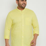 Lemon Yellow Solid Mandarin Collar Plus Size Shirt