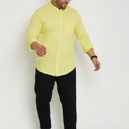 Lemon Yellow Solid Mandarin Collar Plus Size Shirt