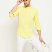 Lemon Yellow Solid  Mandarin Collar Shirt