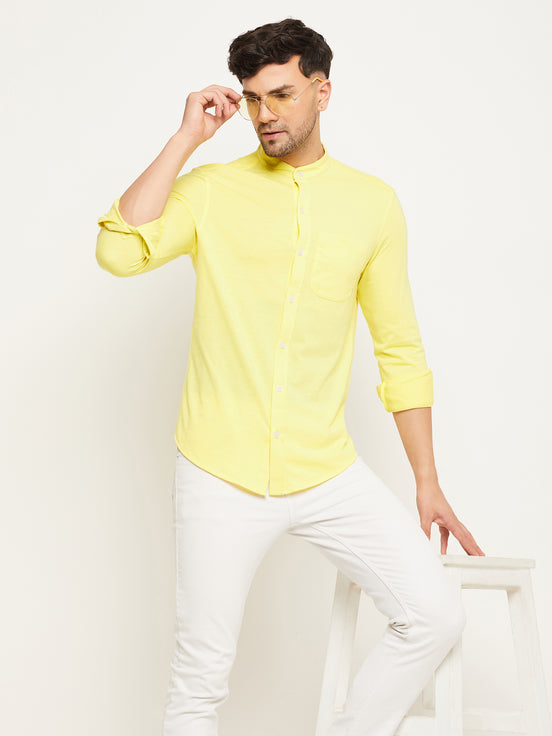 Lemon Yellow Solid  Mandarin Collar Shirt