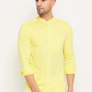 Lemon Yellow Solid  Mandarin Collar Shirt