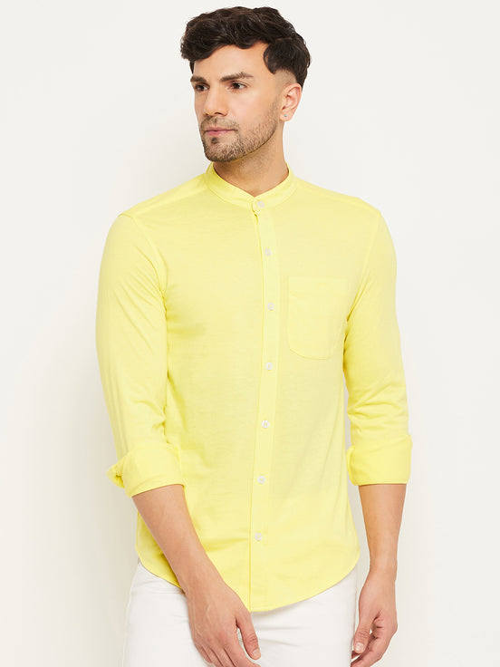 Lemon Yellow Solid  Mandarin Collar Shirt