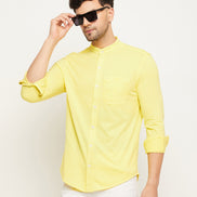 Lemon Yellow Solid  Mandarin Collar Shirt