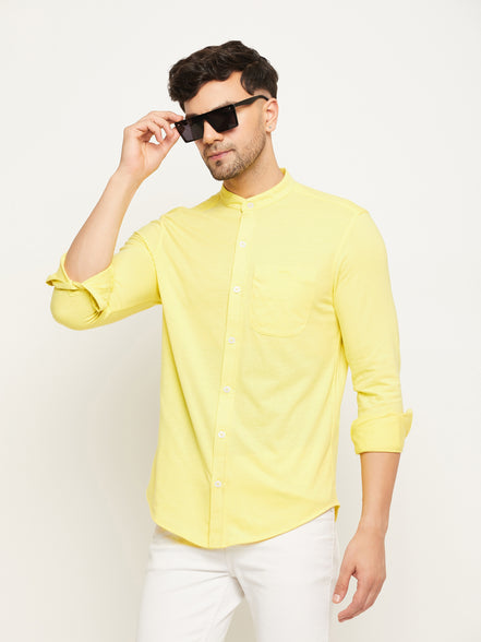 Lemon Yellow Solid  Mandarin Collar Shirt