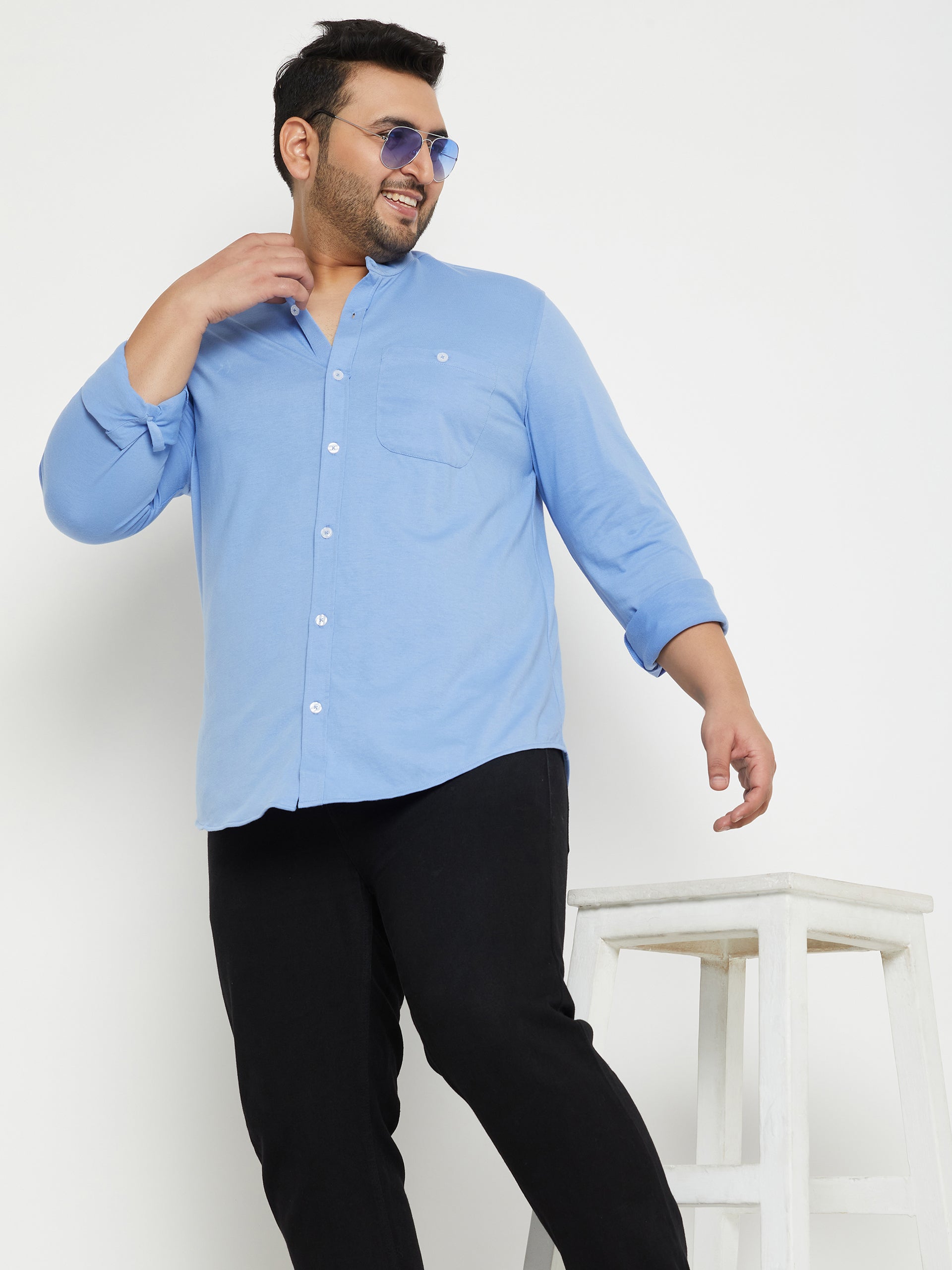 Digital Voilet Solid Mandarin Collar Plus Size Shirt