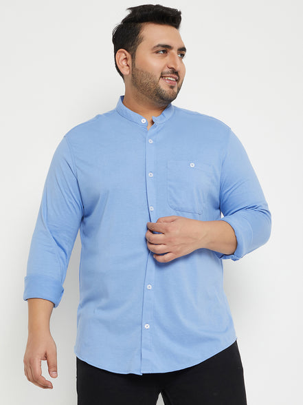 Digital Voilet Solid Mandarin Collar Plus Size Shirt