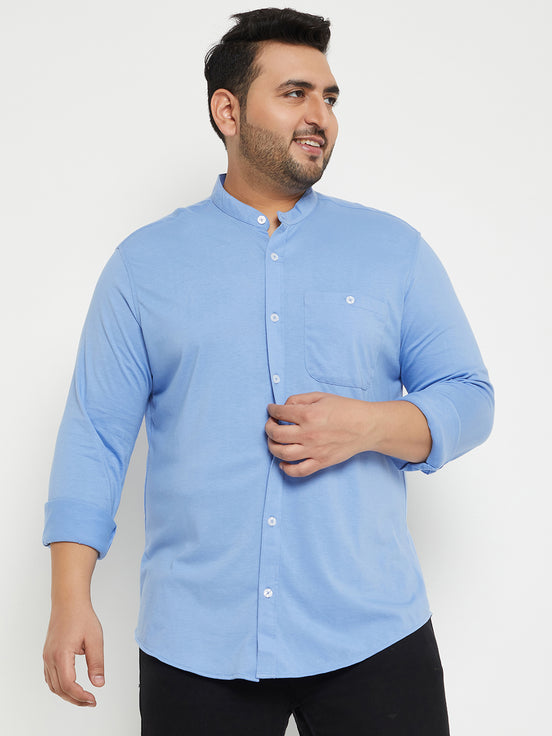 Digital Voilet Solid Mandarin Collar Plus Size Shirt