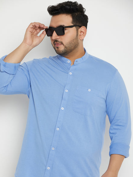 Digital Voilet Solid Mandarin Collar Plus Size Shirt