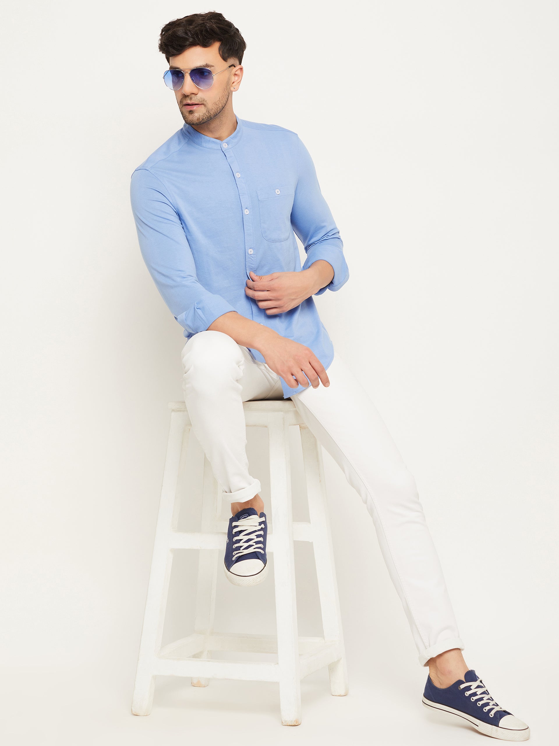Digital Voilet Solid  Mandarin Collar Shirt