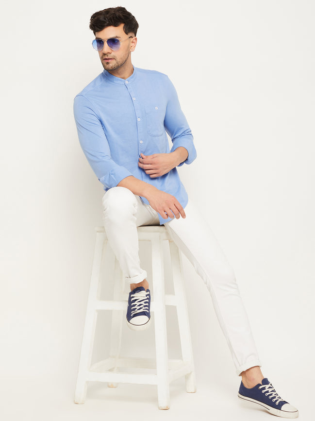Digital Voilet Solid  Mandarin Collar Shirt