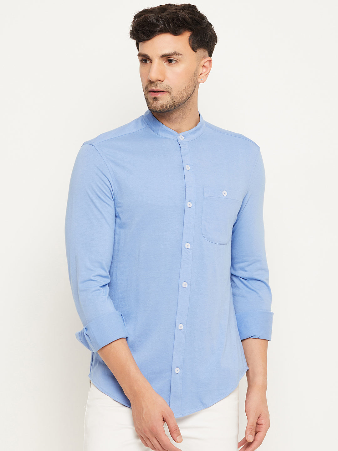 Digital Voilet Solid  Mandarin Collar Shirt