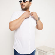 White Half Sleeve Solid Plus Size Shirt