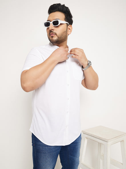 White Half Sleeve Solid Plus Size Shirt