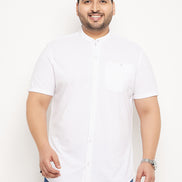 White Half Sleeve Solid Plus Size Shirt