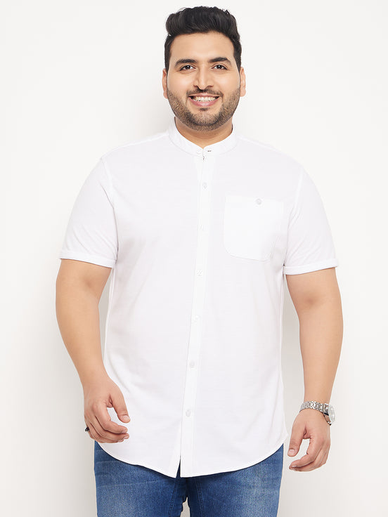 White Half Sleeve Solid Plus Size Shirt