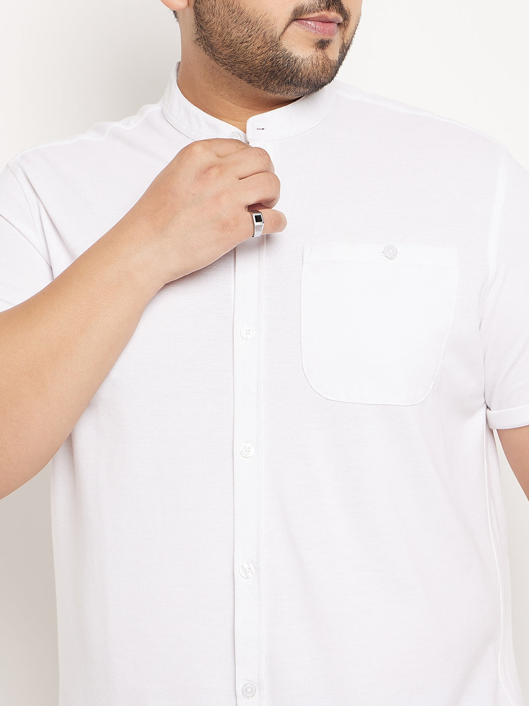 White Half Sleeve Solid Plus Size Shirt